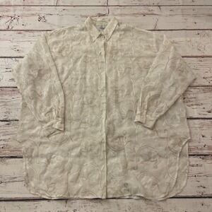 EXPRESS Compagnie Internationale Ivory Embroidered Semi-Sheer Tunic Blouse M